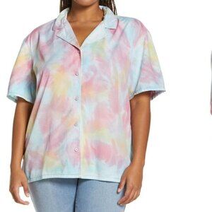 NWT BP by Nordstrom Tie Dye Oversized Short Sleeve Button Up Shirt XS